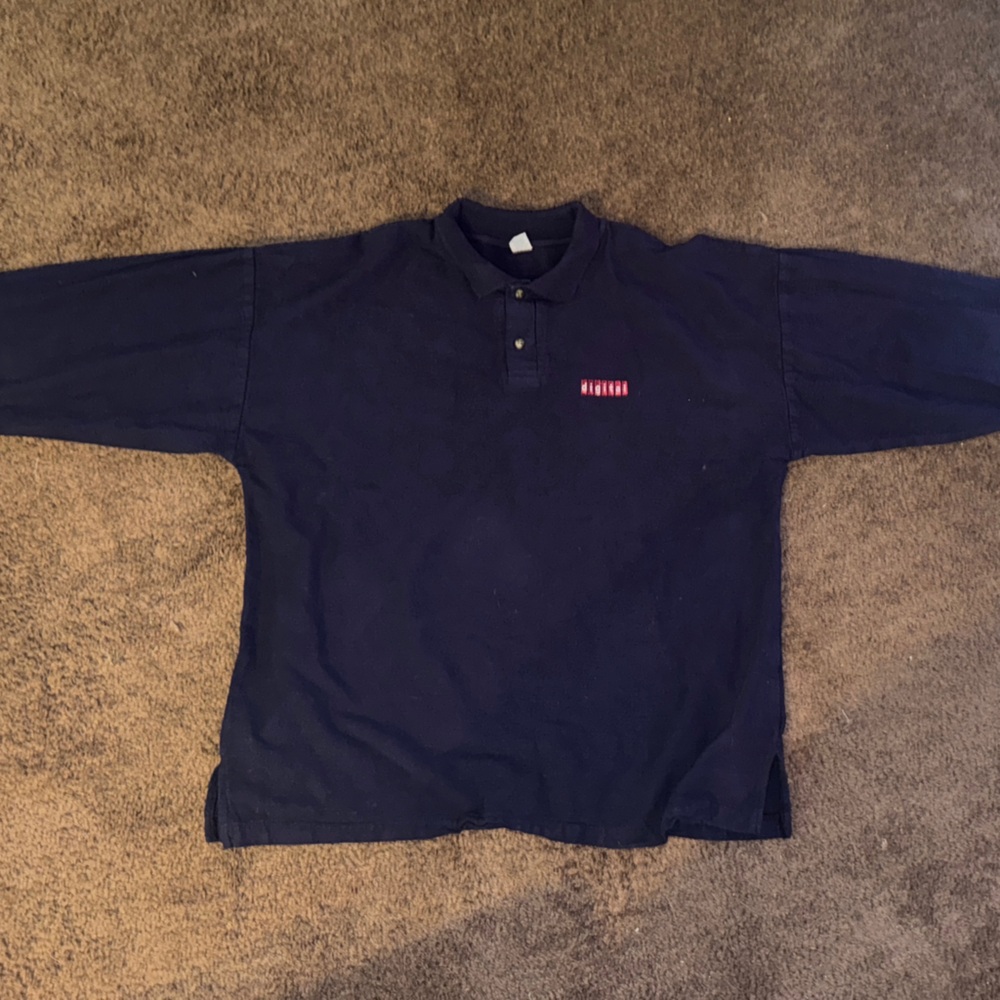 Vintage Navy Blue Long Sleeve Quarter-Button Shirt